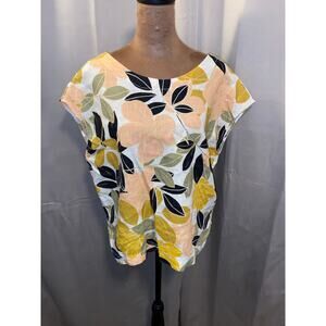 Rachel Zoe Tropical Floral Linen Blouse Top Button Back Small EUC Linen